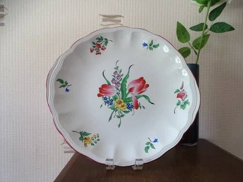 Kg luneville "street lamp" plate cake dessert earthenware hand-painted flowers ø 27 cm