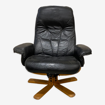 Scandinavian black leather relax armchair