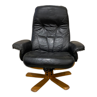 Scandinavian black leather relax armchair