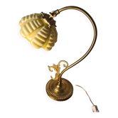Bronze and brass lamp, opaline shade, 1950.