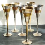 6 Vintage Silver-Plated Brass Champagne Flutes