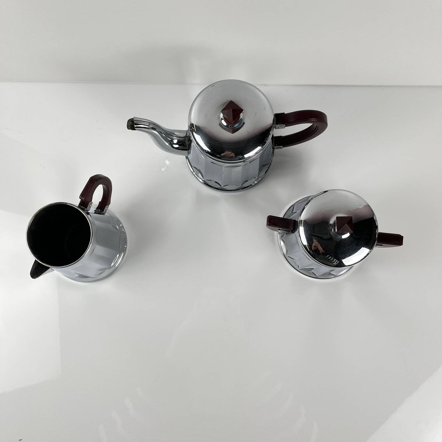 Vintage chrome-plated metal and bakelite coffee set, 1940s/50s