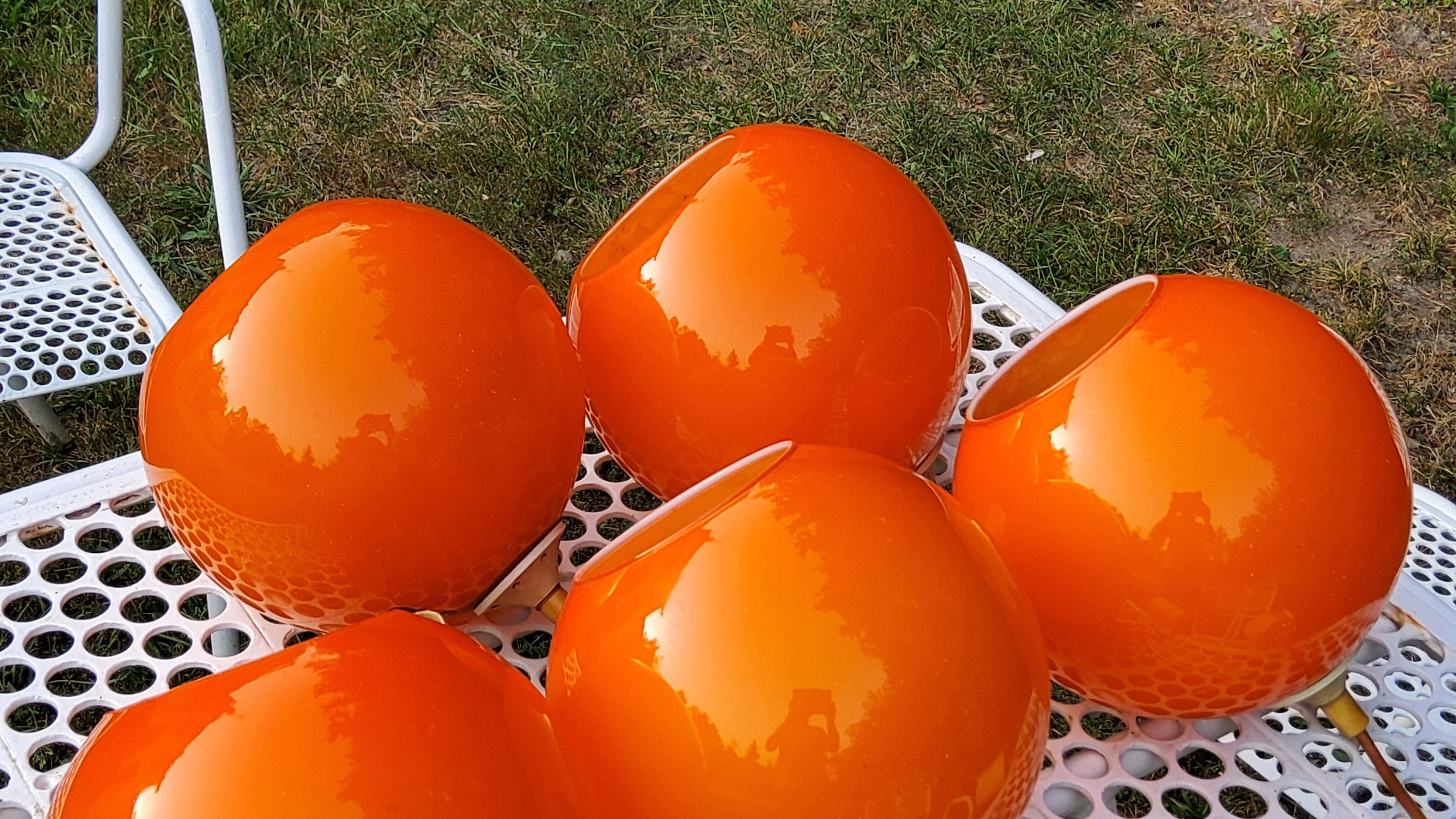 Set of 5 orange glass ball pendants from the 70s