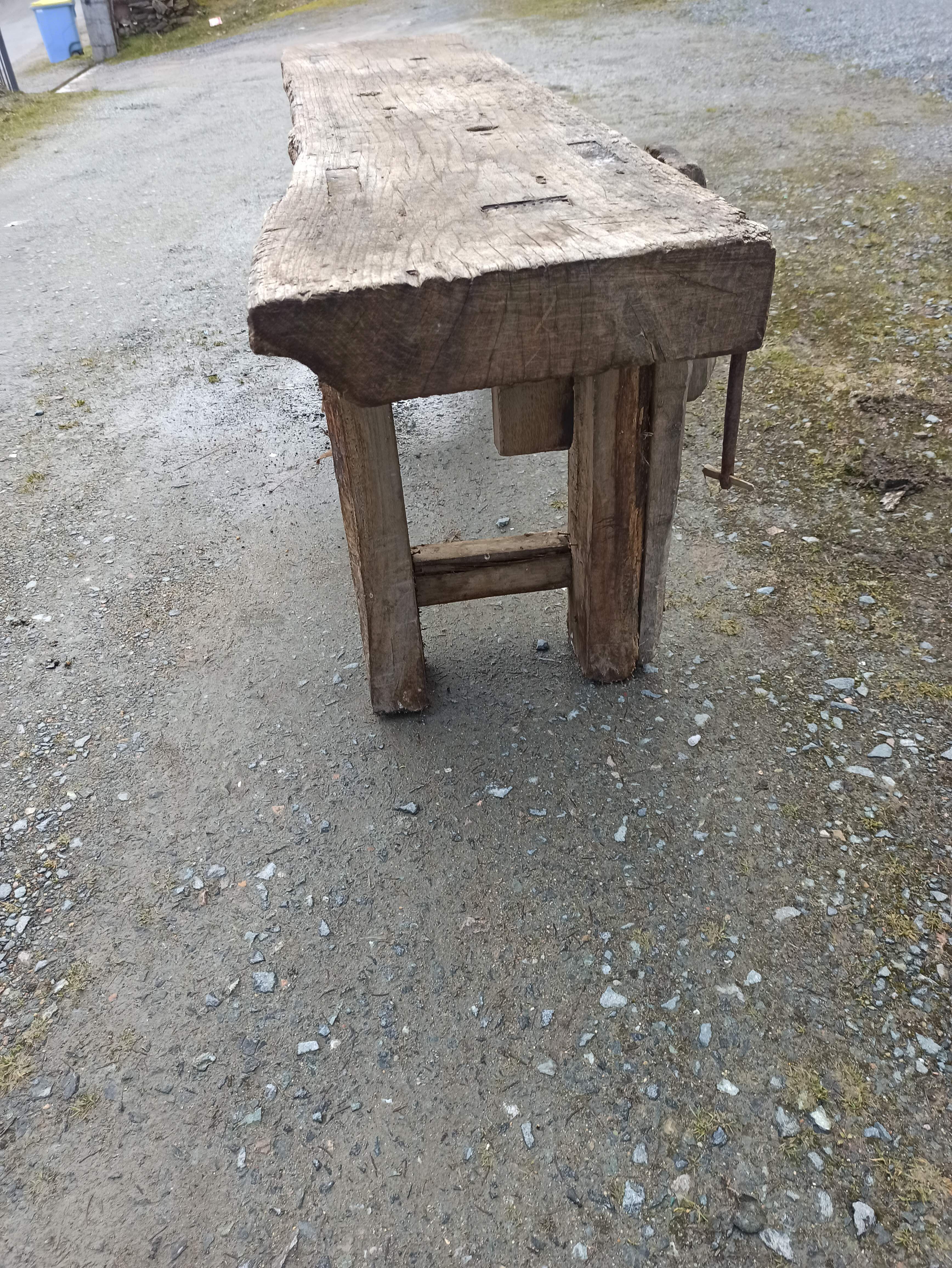 Old wooden workbench furniture by trade with vice