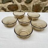 Set of 6 amber/smoked Arcopal ramekins