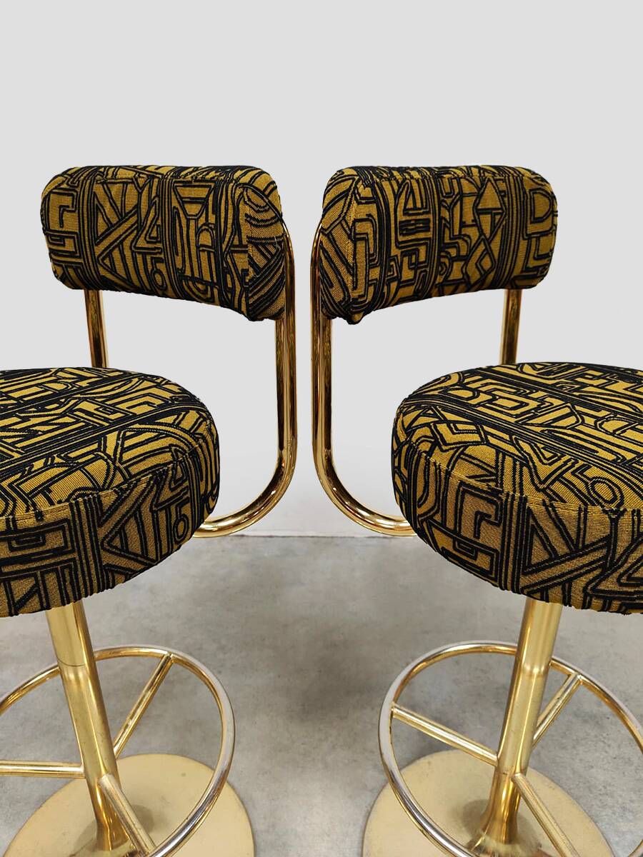 Vintage Swedish design Cobra barstools Borje Johanson ‘Art Deco print’