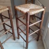 Pair of vintage straw bar stools