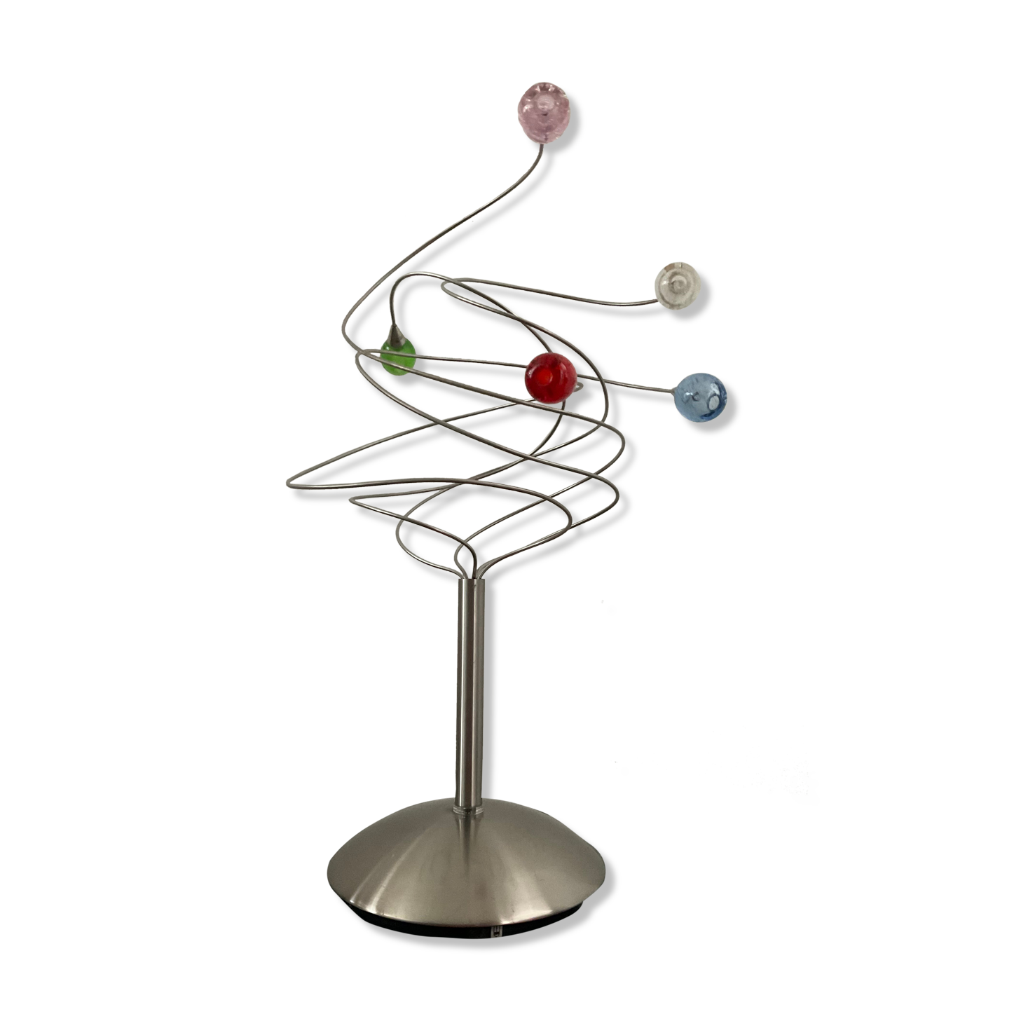 Design lamp of the 80s in brushed aluminum and glass paste