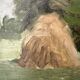 Old oil painting on canvas "The Haystacks" dated 1902.