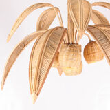 Coconut tree & palm tree pendant light in natural rattan