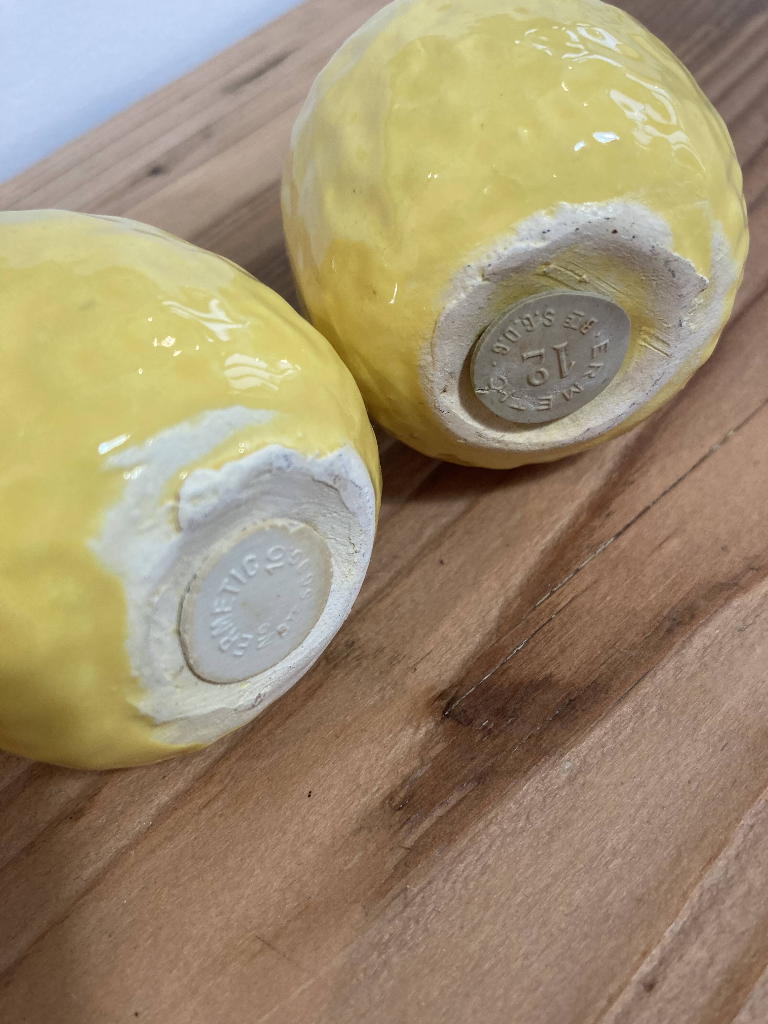 Duo salières et poivrier en barbotine citron