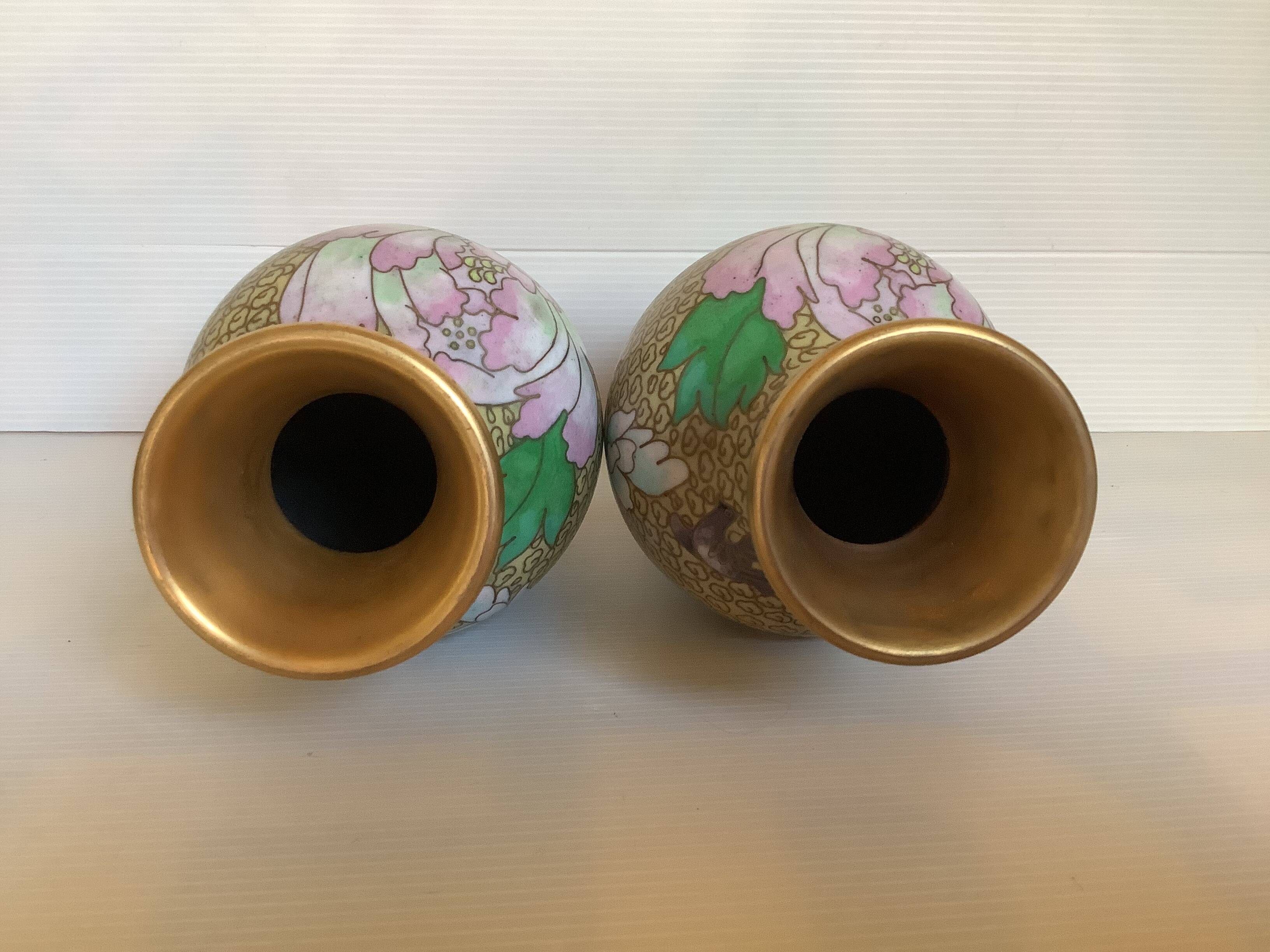 Pair of cloisonné enamel vases