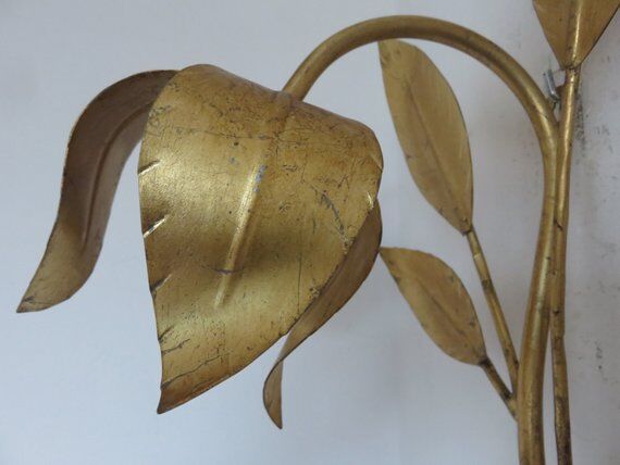 Applique fleur en métal doré années 70