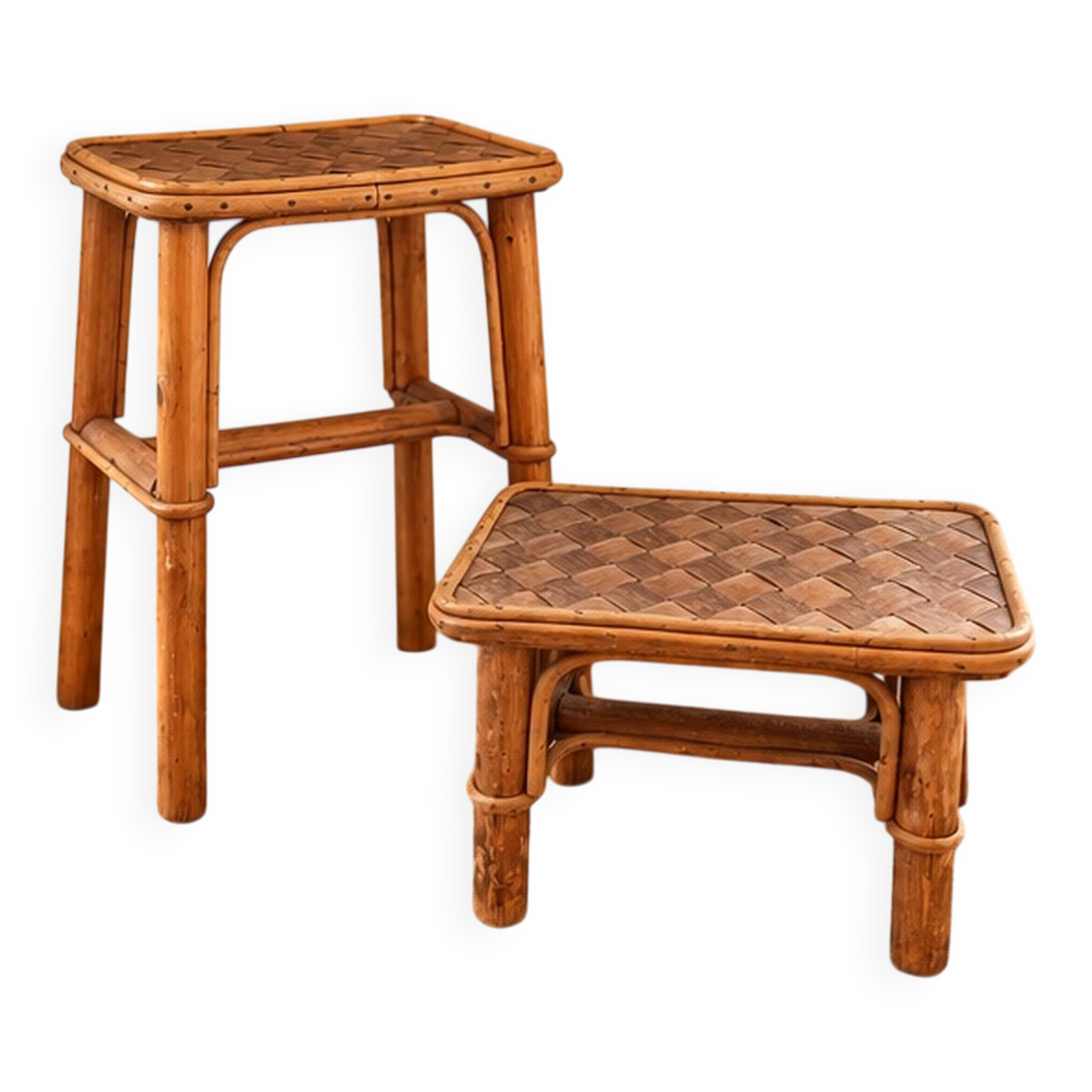 Ensemble de deux tabourets en bambou vintage français