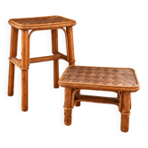 Ensemble de deux tabourets en bambou vintage français