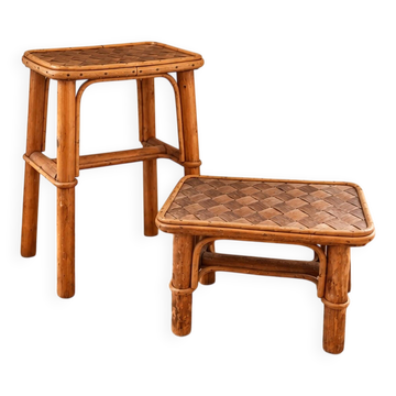 Set of two French vintage bamboo stools