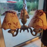 Lustre with 5 branches in bronze and grey, Gustavo style, lampshade in toile de Jouy.