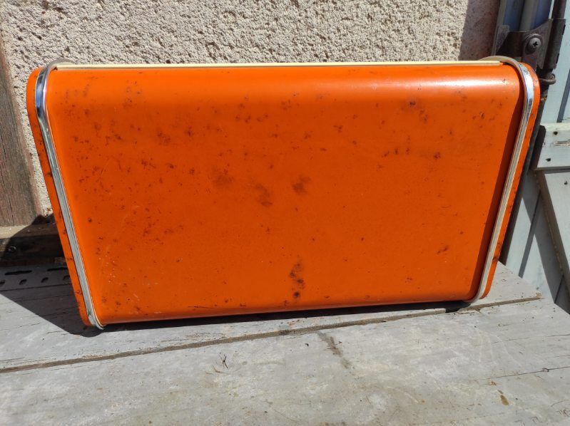 vintage orange bread hutch 70s