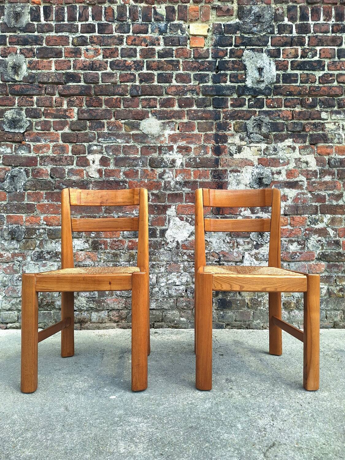 Maison Regain, duo of solid elm chairs, vintage seating furniture