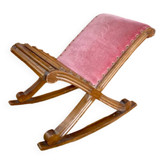 Rocking footrest in velvet and wood