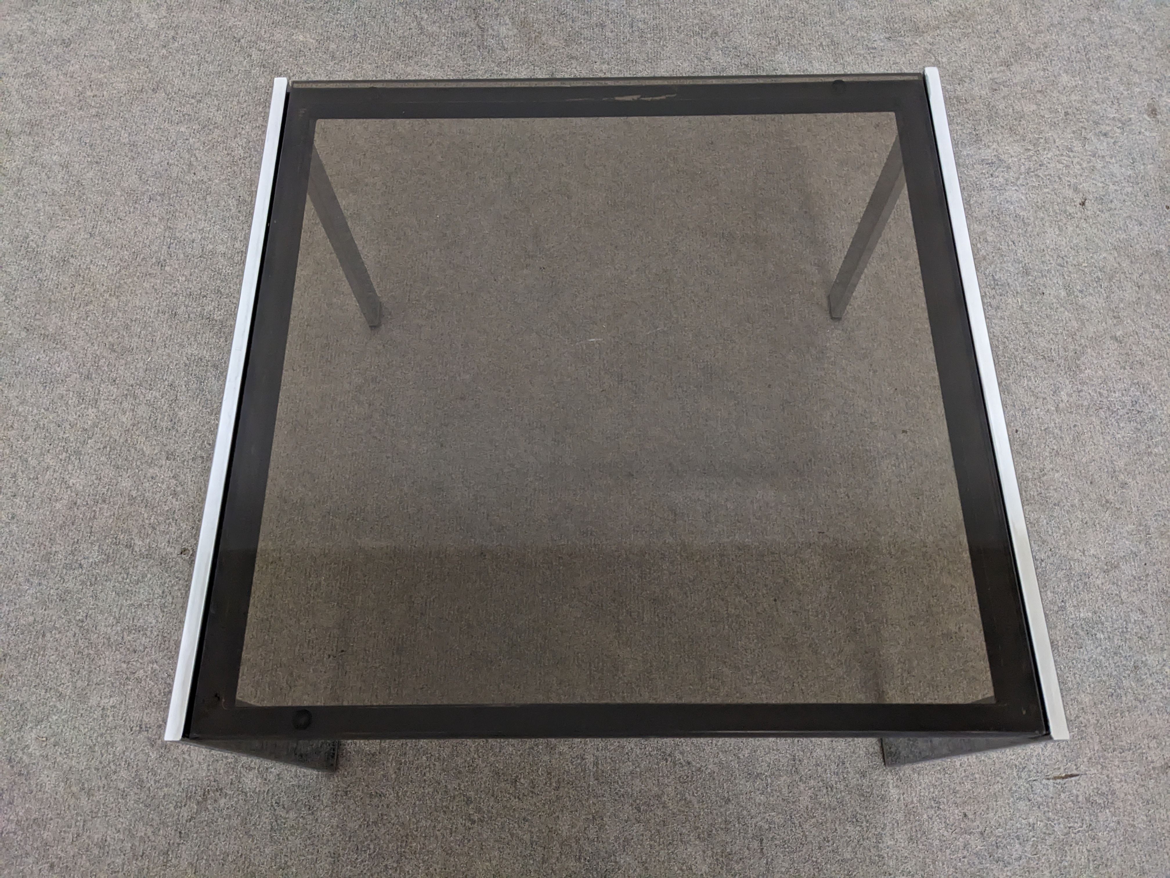 Bedside table or end of sofa in chromed metal and smoked glass from the 70s
