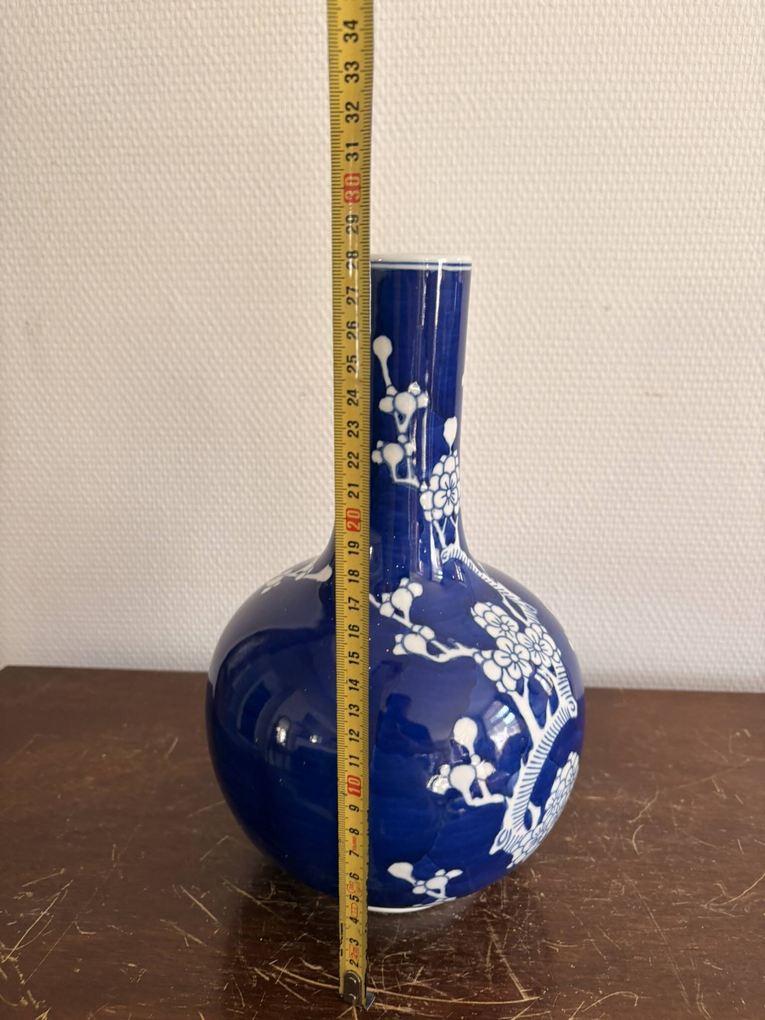 Ancient Blue Peking Bottle Vase China Chinese Prunus Flowers Qianlong