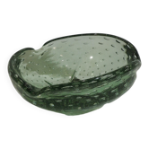 Large Murano green bullicante ashtray – vintage blown Italian glass – empty