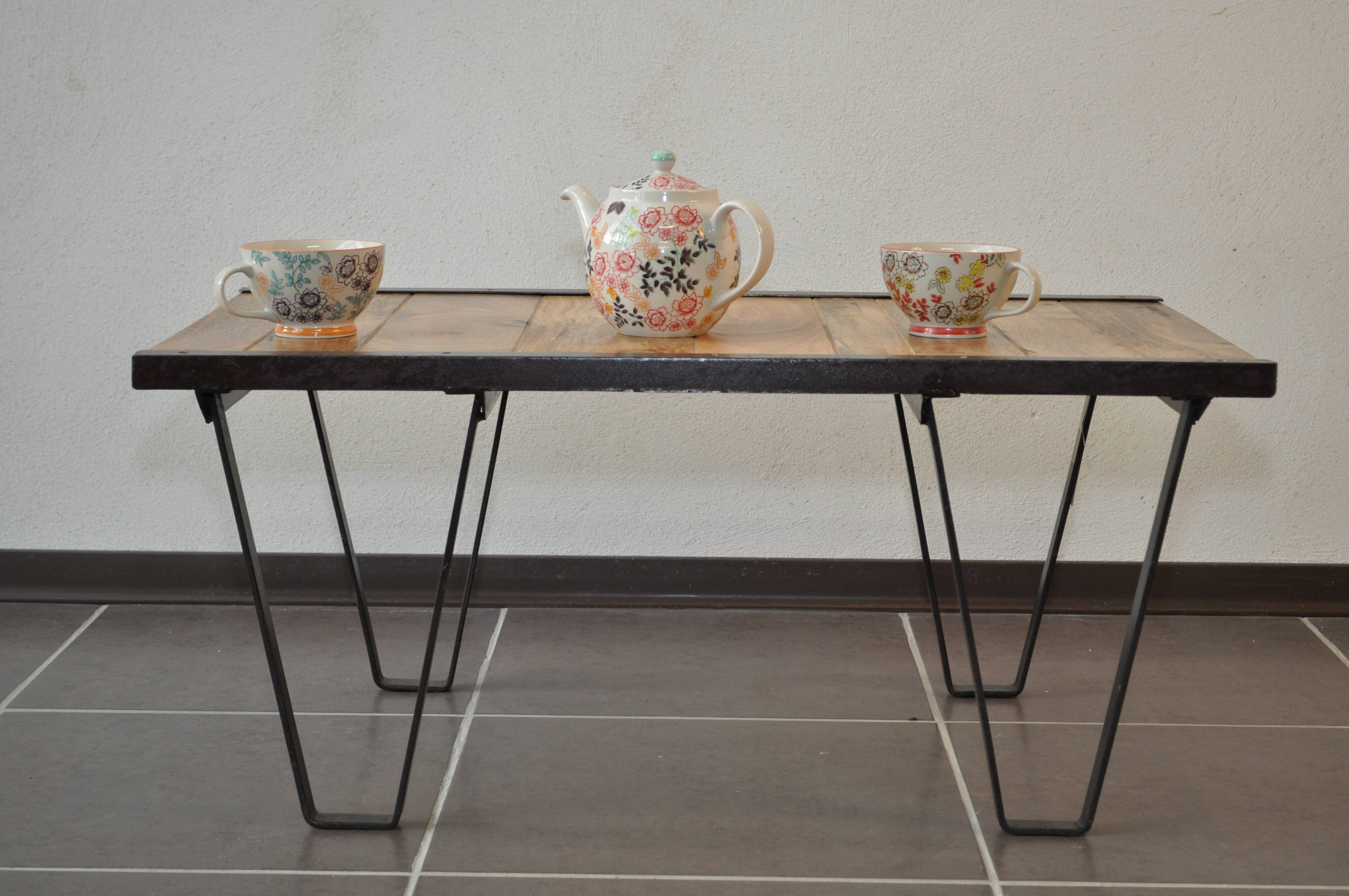 Industrial metal coffee table and solid wood