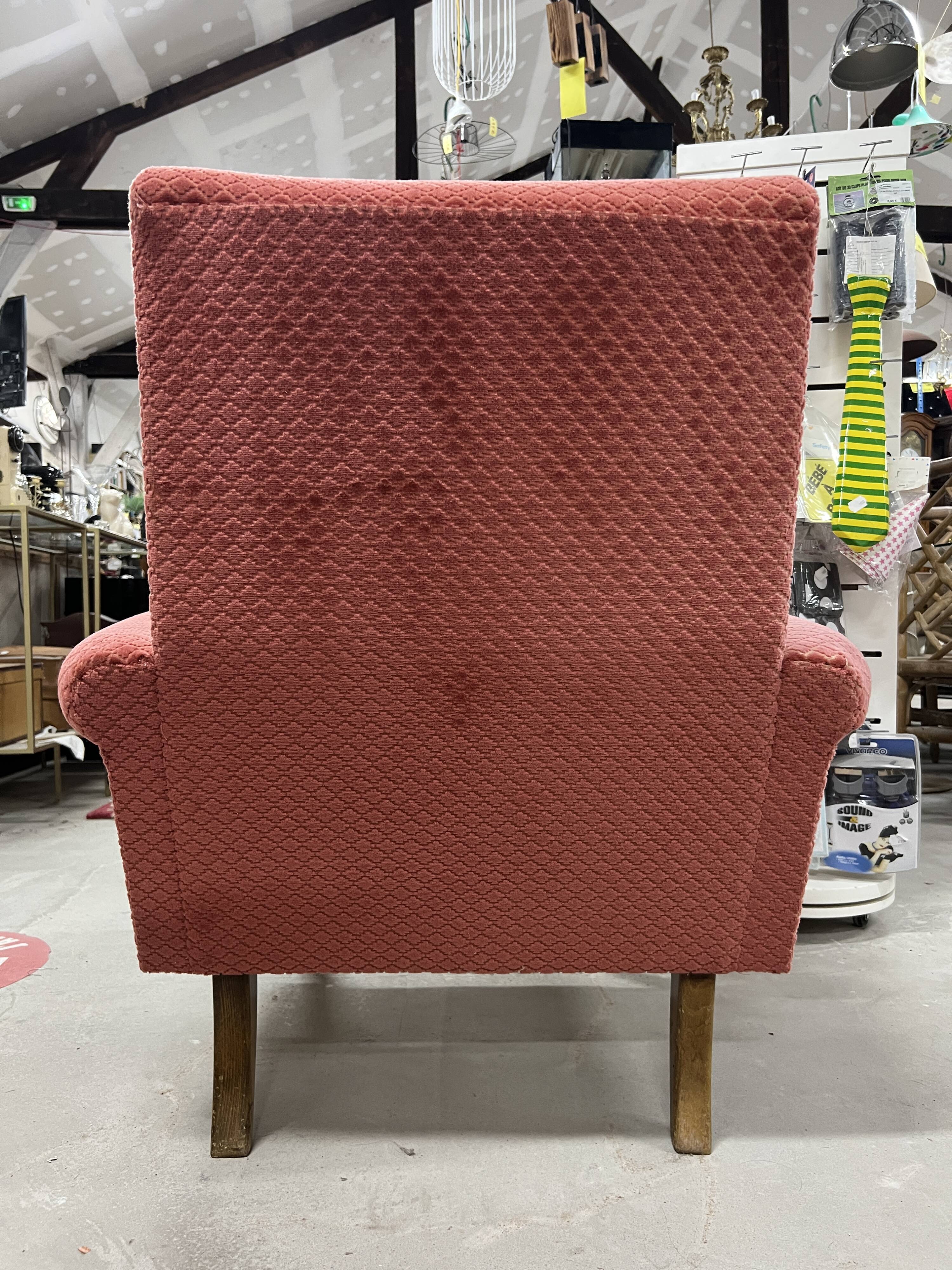 Vintage old pink velvet armchair