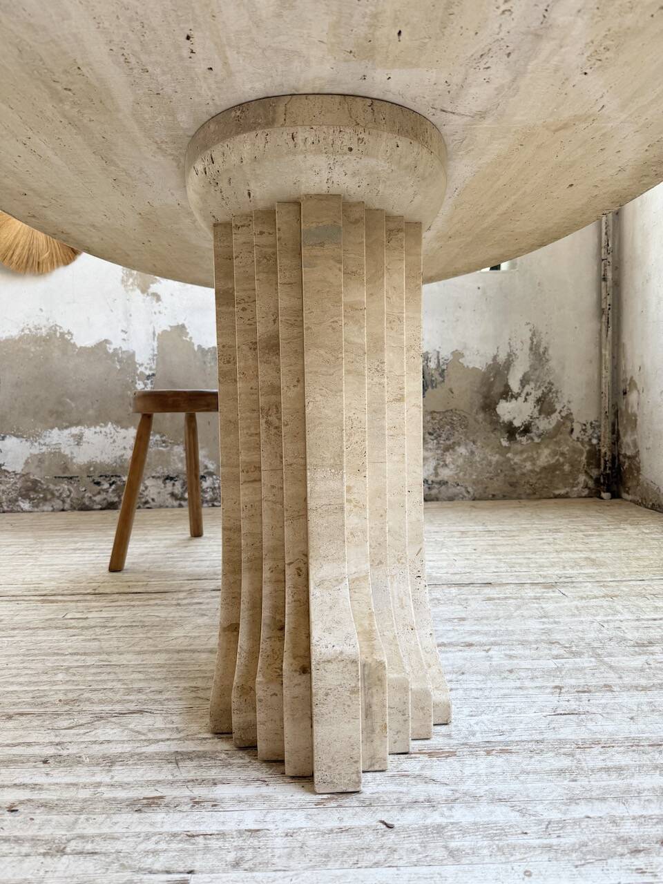Travertine dining table 1970 Italy Tobia Scarpa