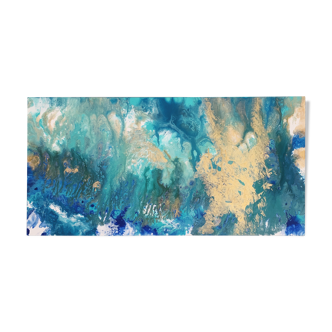 Tableau d'art abstrait Mer Paon - 50x100cm