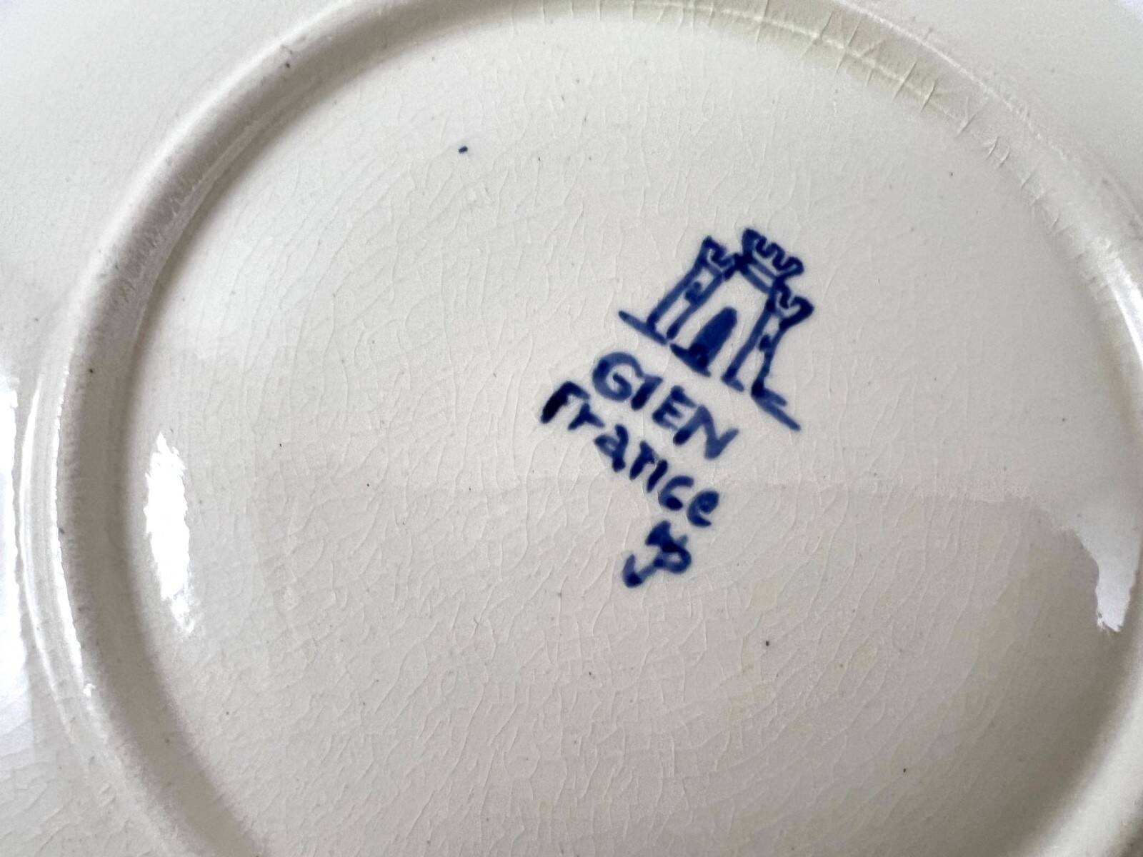 Antique GIEN duo of cups and saucers, Cashmere Bothee decor – French earthenware