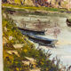 Old painting, landscape with the river signed J Micault dated 1985