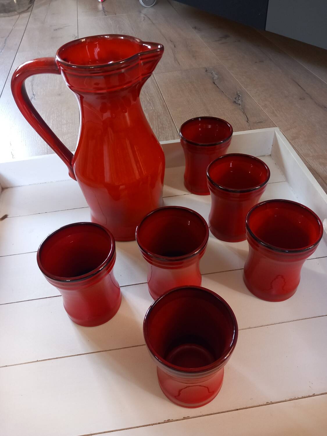 Pitcher and 6 old Elchinger mug glasses