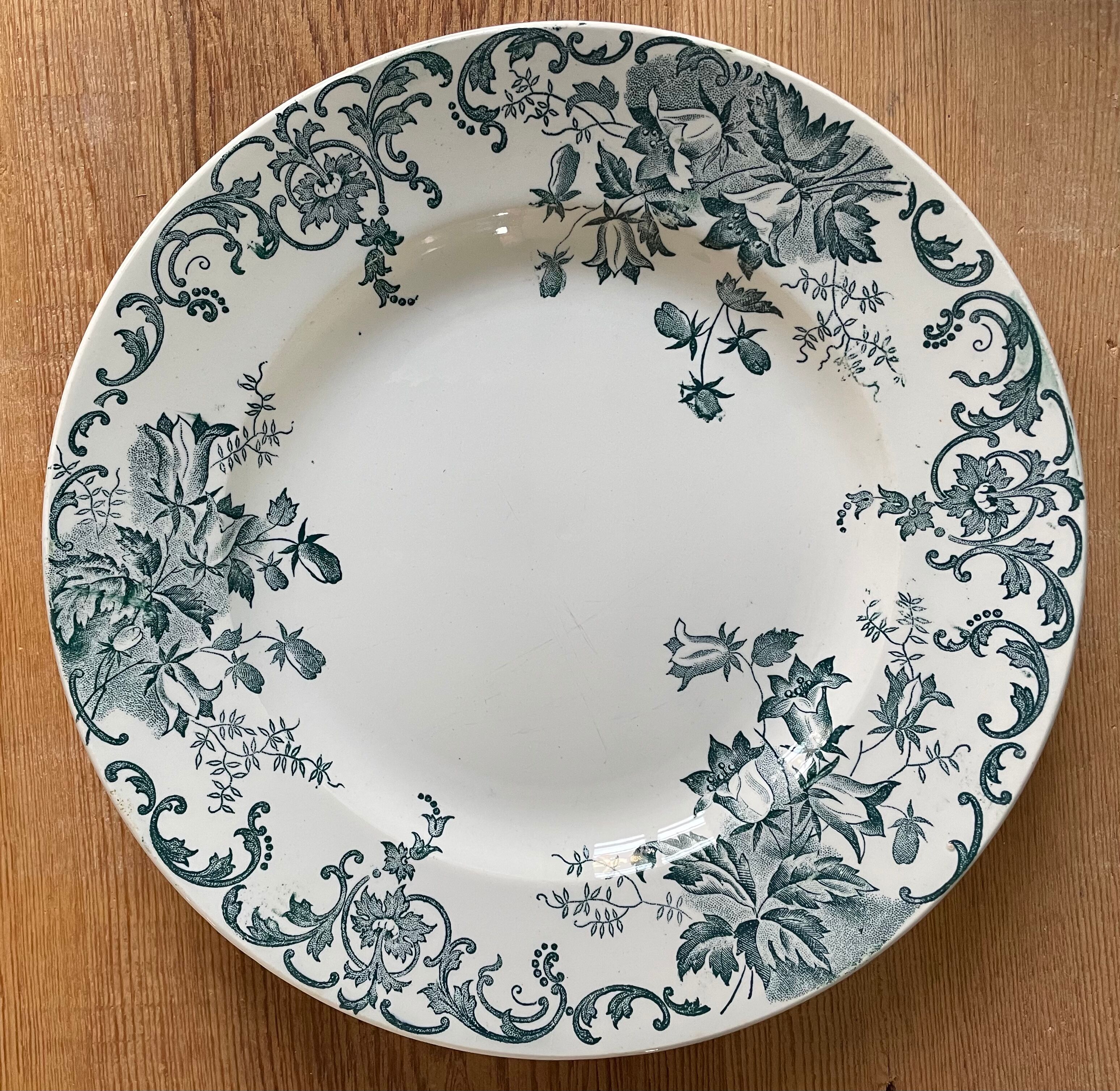 Lot de 9 assiettes plates Terre de Fer modèle « Campanule » St Amand et Hamage