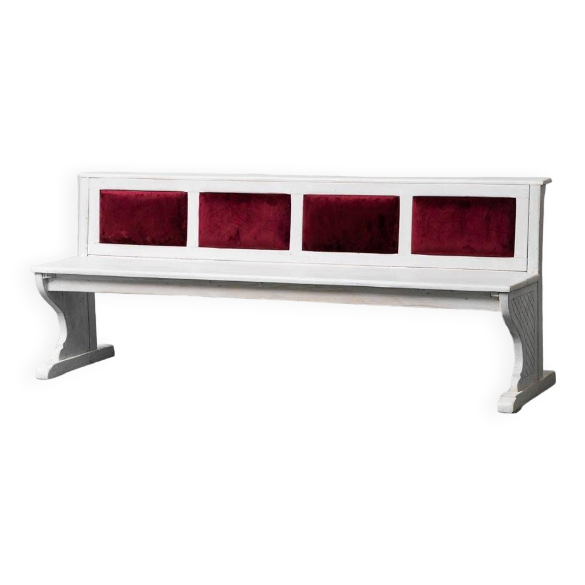 PANCHINA 4 POSTI IN LEGNO VELLUTO ANNI ’50 VINTAGE MODERNARIATO