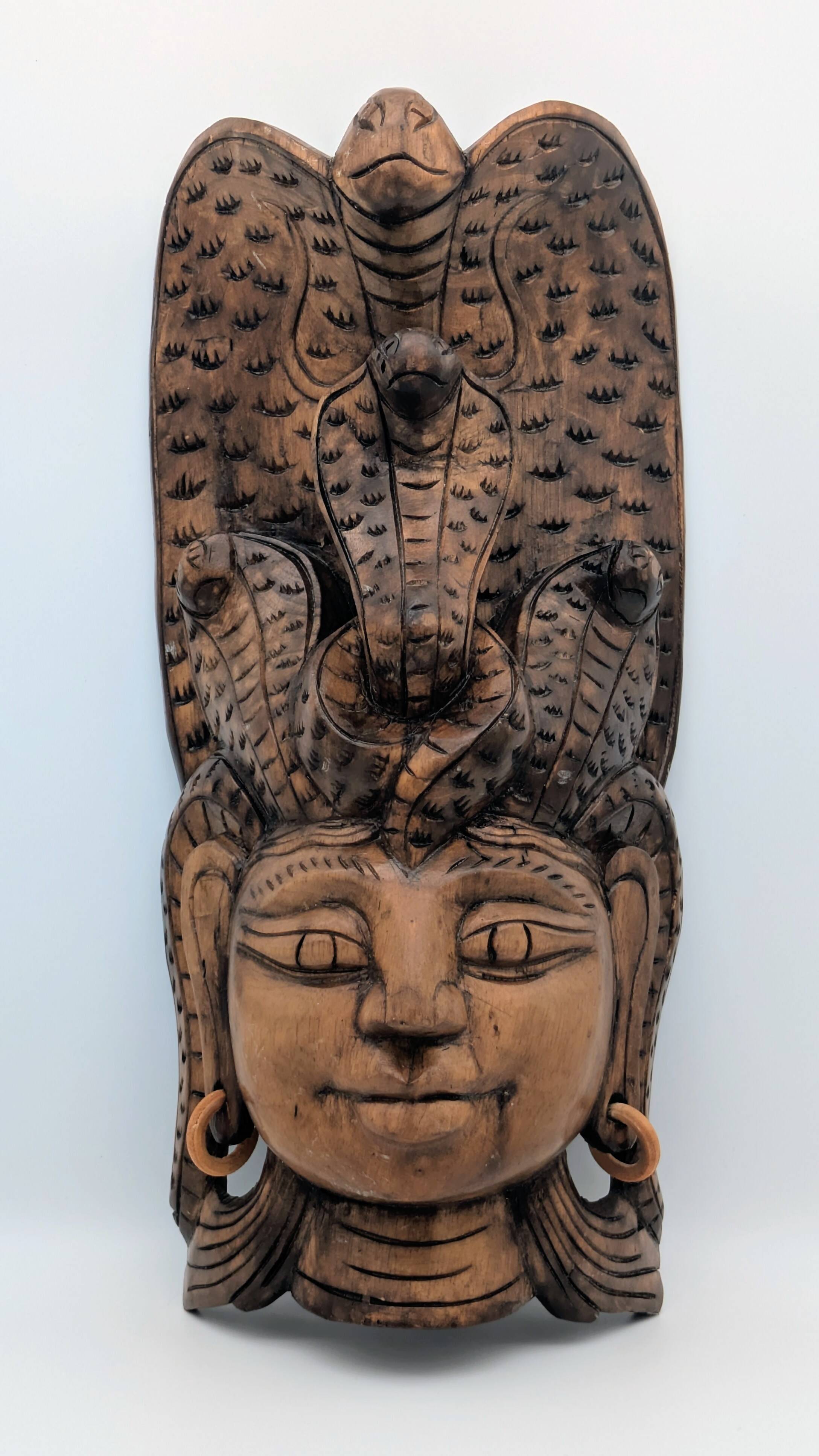 Sculptural Mask Wood - Face & Royal Cobra (Naga) - Tribal Art Indonesia