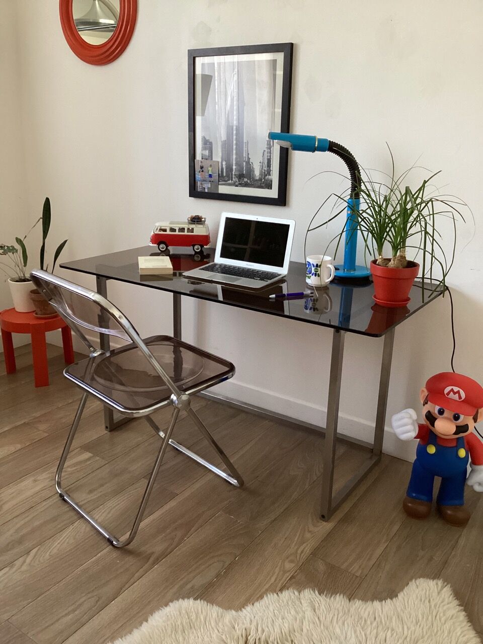 Metal and glass design desk