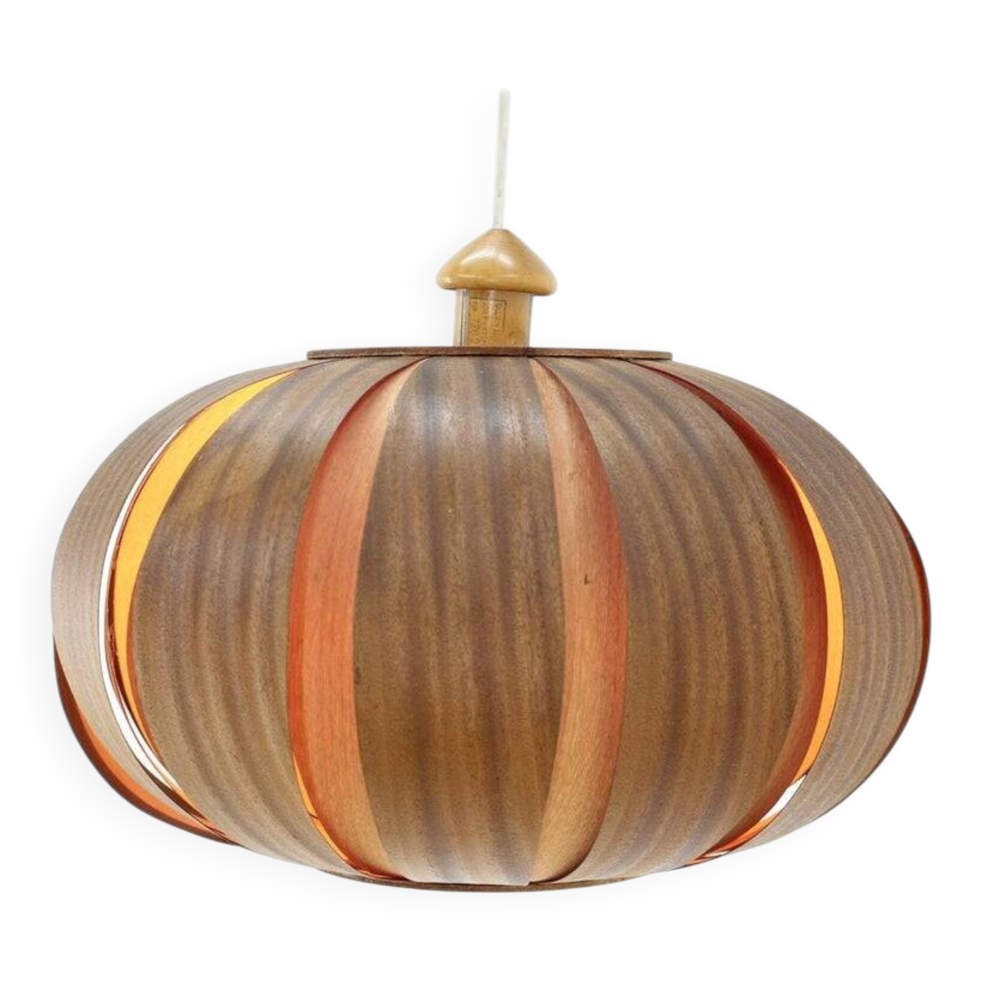 Large wooden veneer pendant lamp from the mid-20th century, 1960s