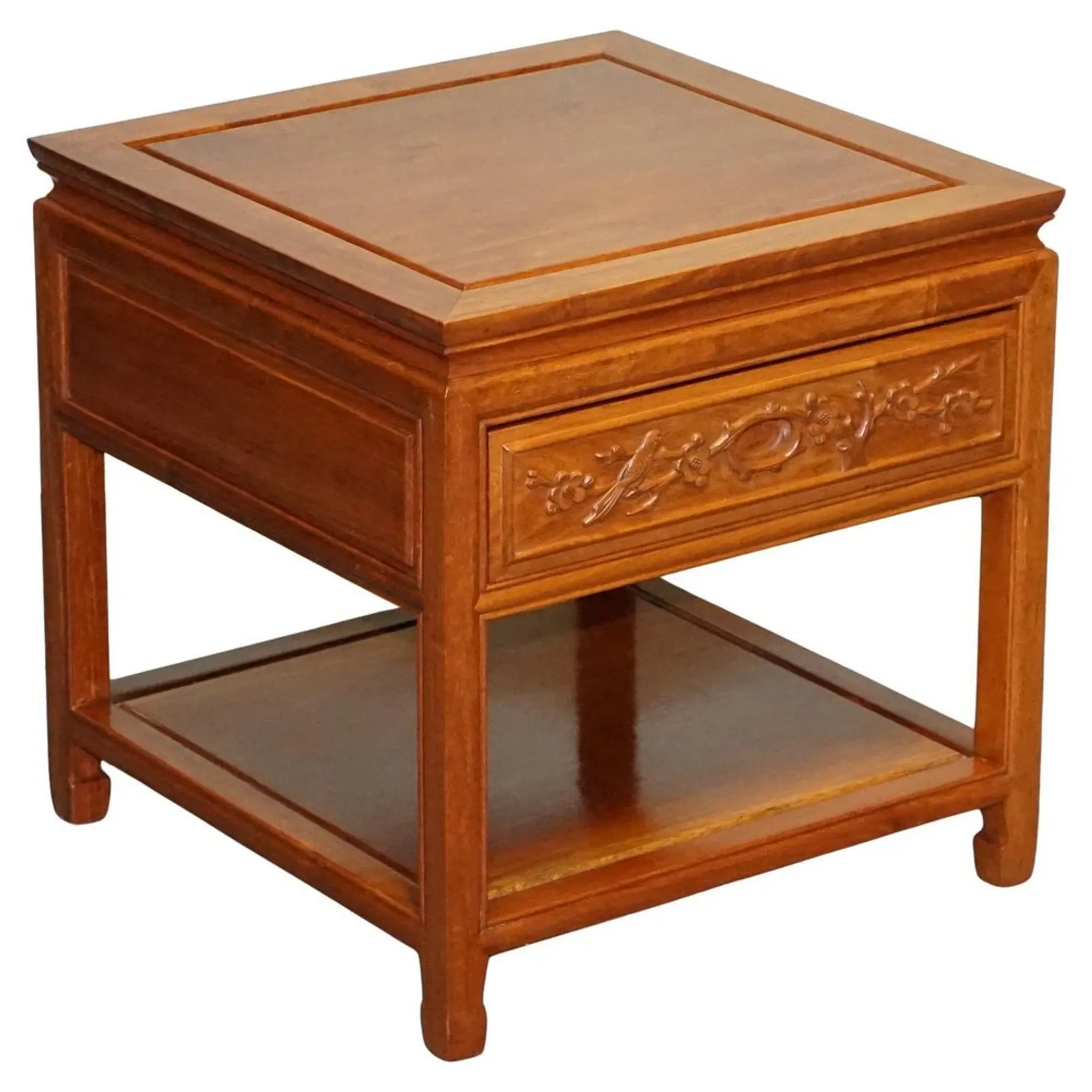Vintage Oriental Teak Bedside Table with Drawer and Shelf, China