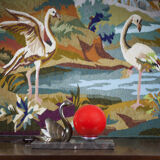 Lamp signed M.Leducq, table lamp swan regulates on marble, ball lamp, art deco lamp, 30's