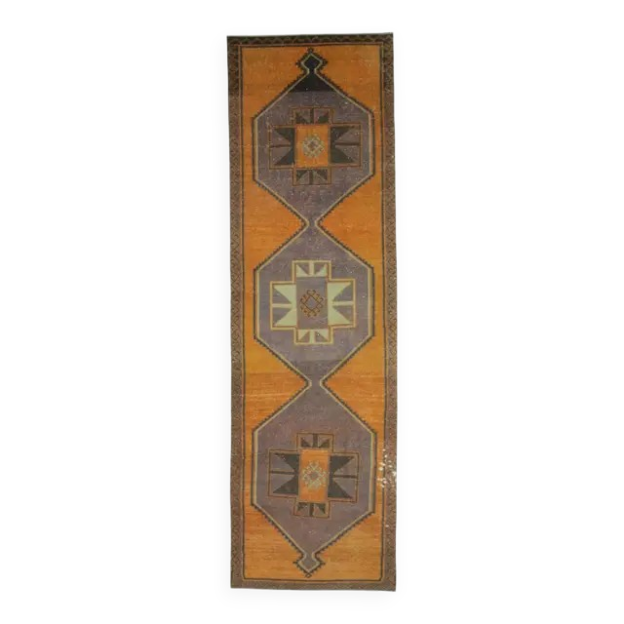 Tapis de couloir en laine turc oushak vintage fait main 111x385