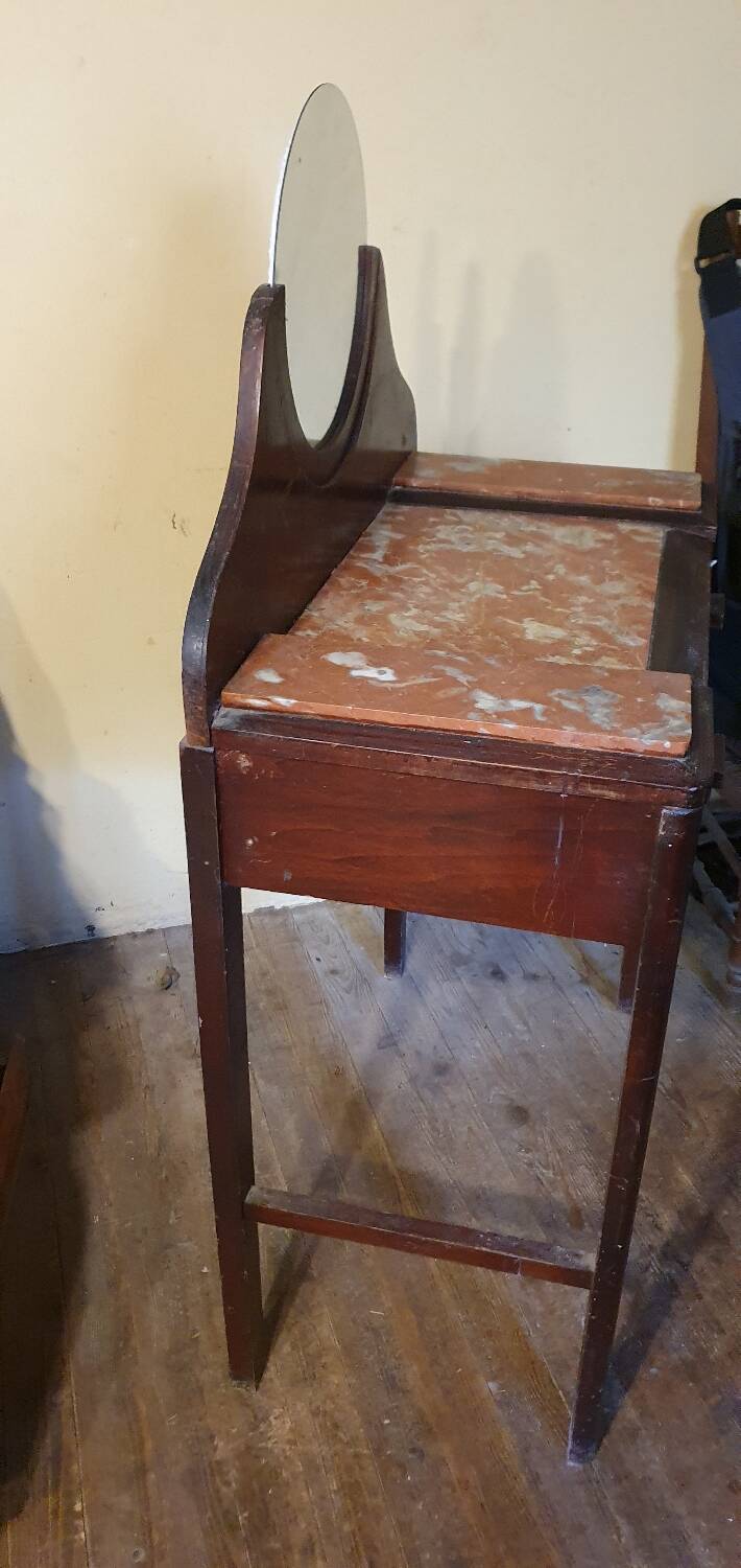 Wood and red marble dresser