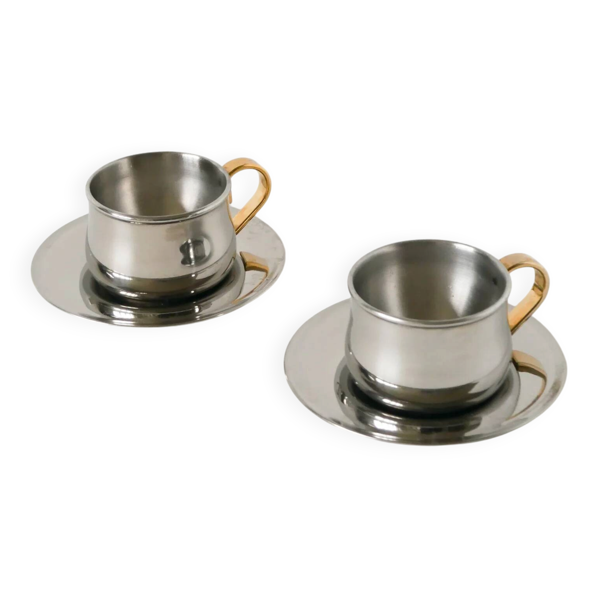 Set of double-walled stainless steel espresso cups made in Italy, 1970s design.