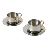 Set of double-walled stainless steel espresso cups made in Italy, 1970s design.