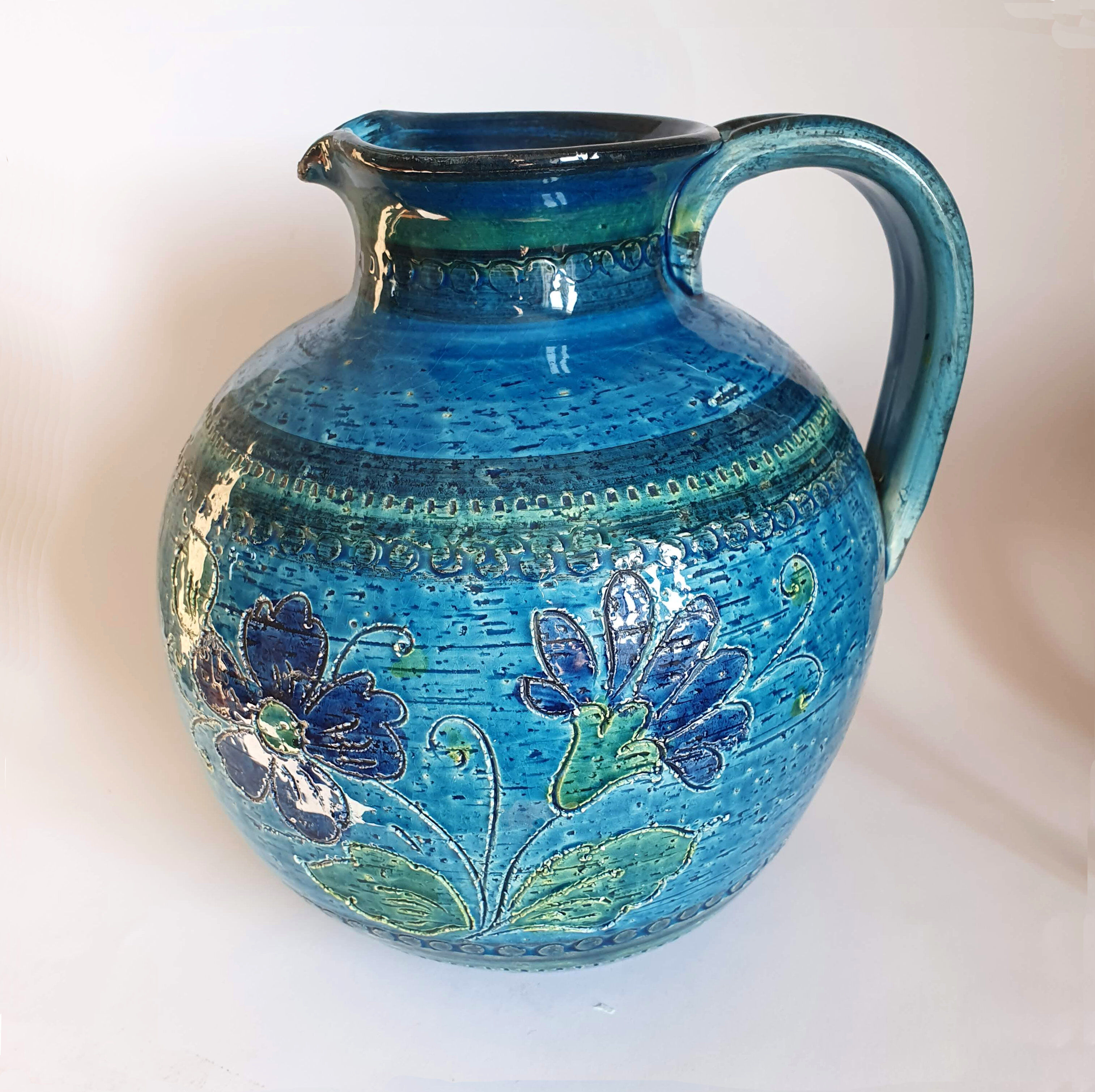 Vase pitcher blue 60s Aldo Londi Italy