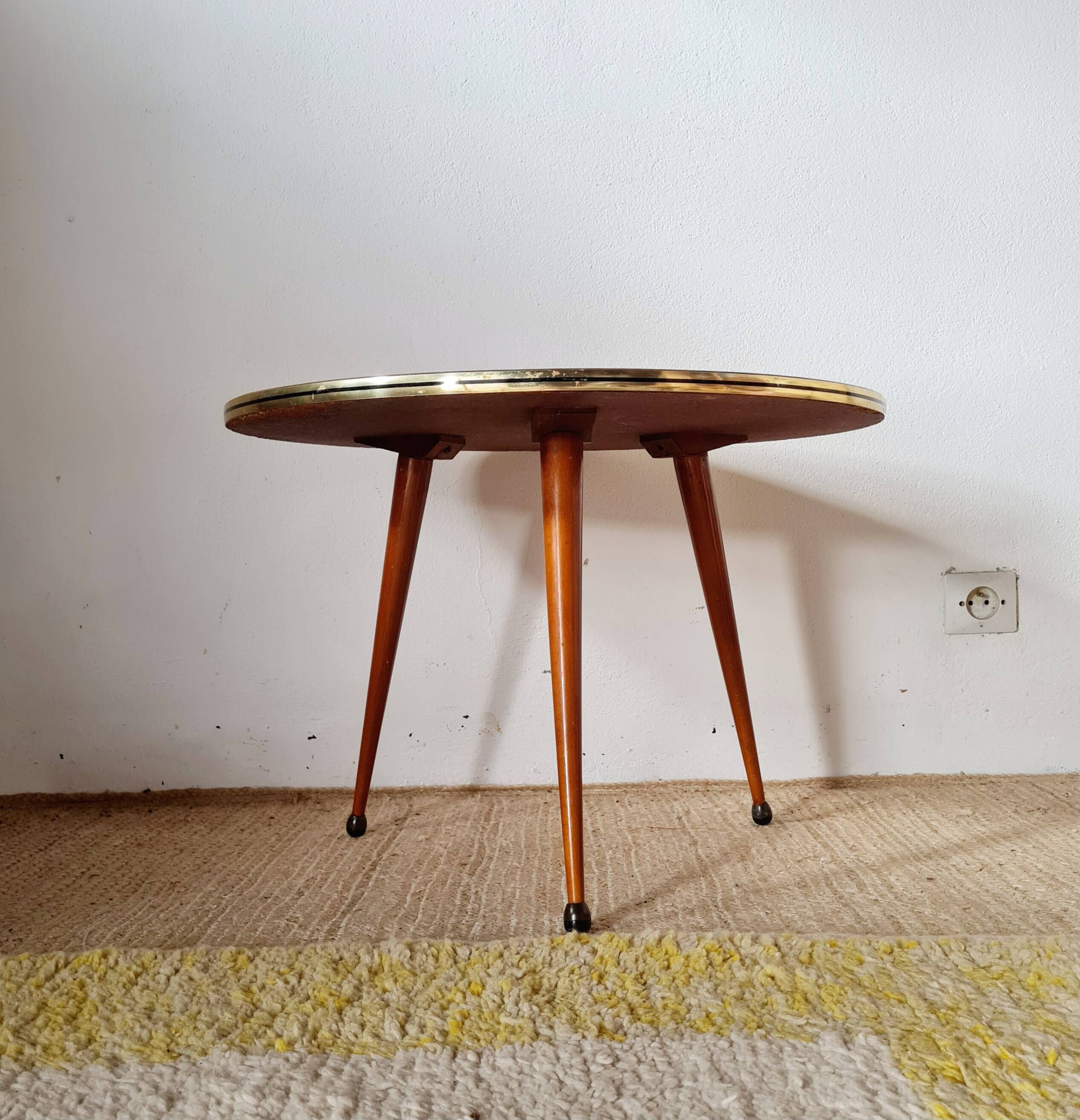 Vintage tripod side table, marquetry diamond-pattern top.