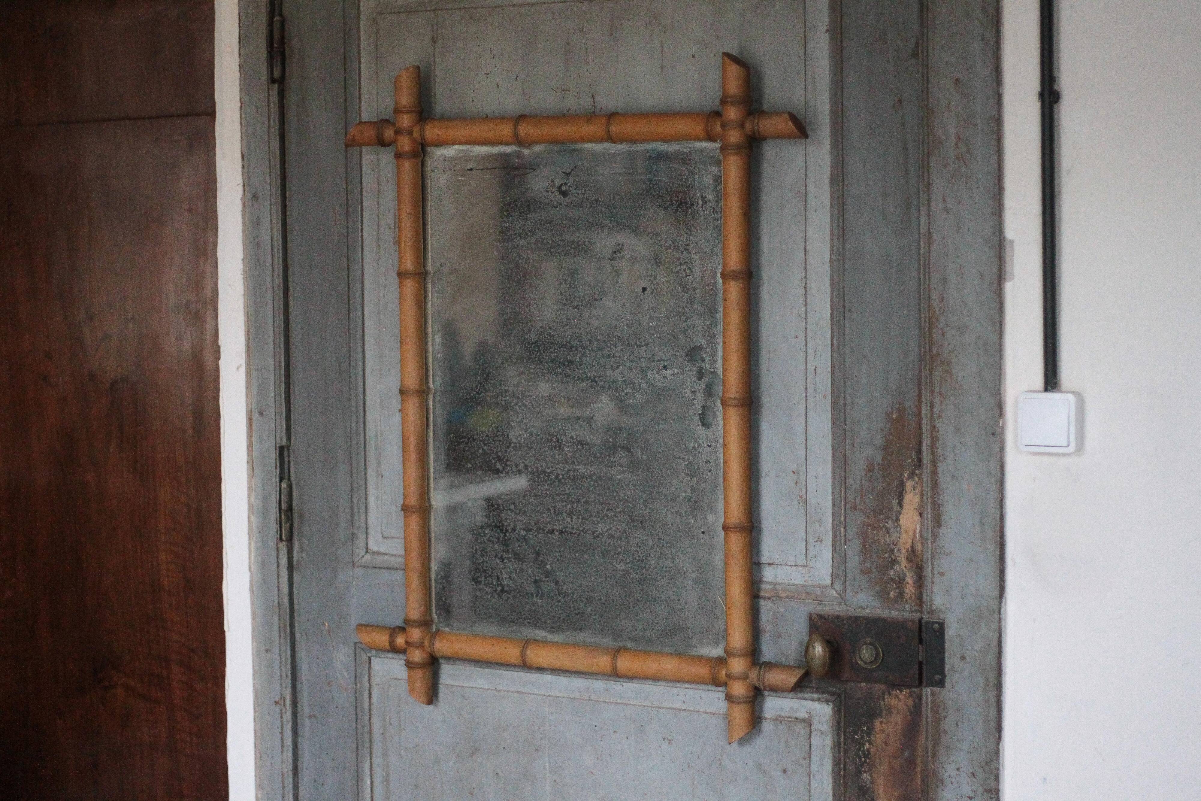 Bamboo effect wooden mirror, vintage wall mirror, decor
