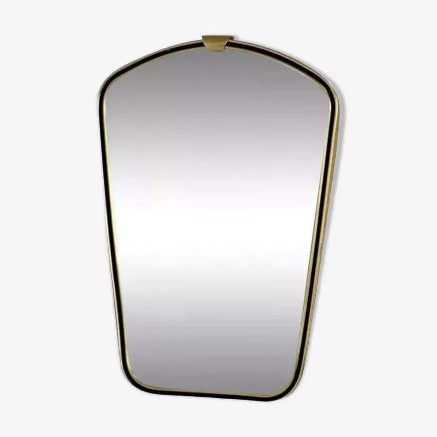 Rearview mirror and free form from the 60s brass frame highlighted with black