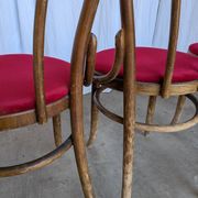 Set of 8 Vintage Bentwood Bistro Chairs: Red Upholstery